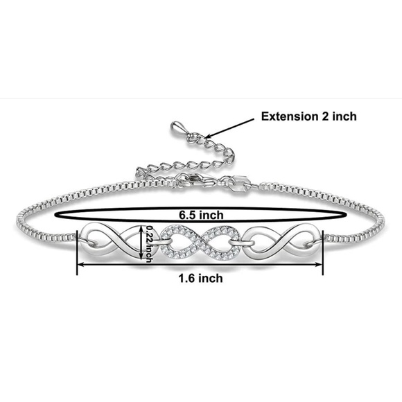 Infinity Bracelet 18k White Gold Plated Cubic Zirconia Hypoallergenic 3 Charms - Picture 6 of 6